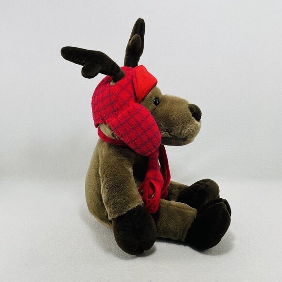 Vintage Eddie Bauer Deer Moose Plush 20” Christmas Winter Red Hat Scarf Antler - Picture 2 of 10